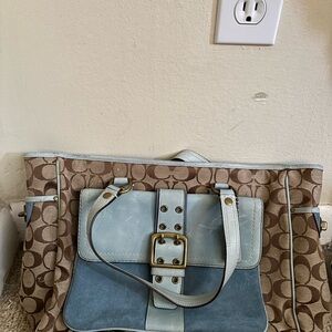 Coach Blue and Brown Tote Bag